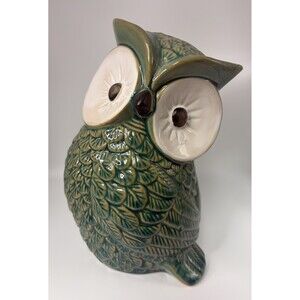 Wise Owl Green/Tan Ceramic 9”x5”x4”